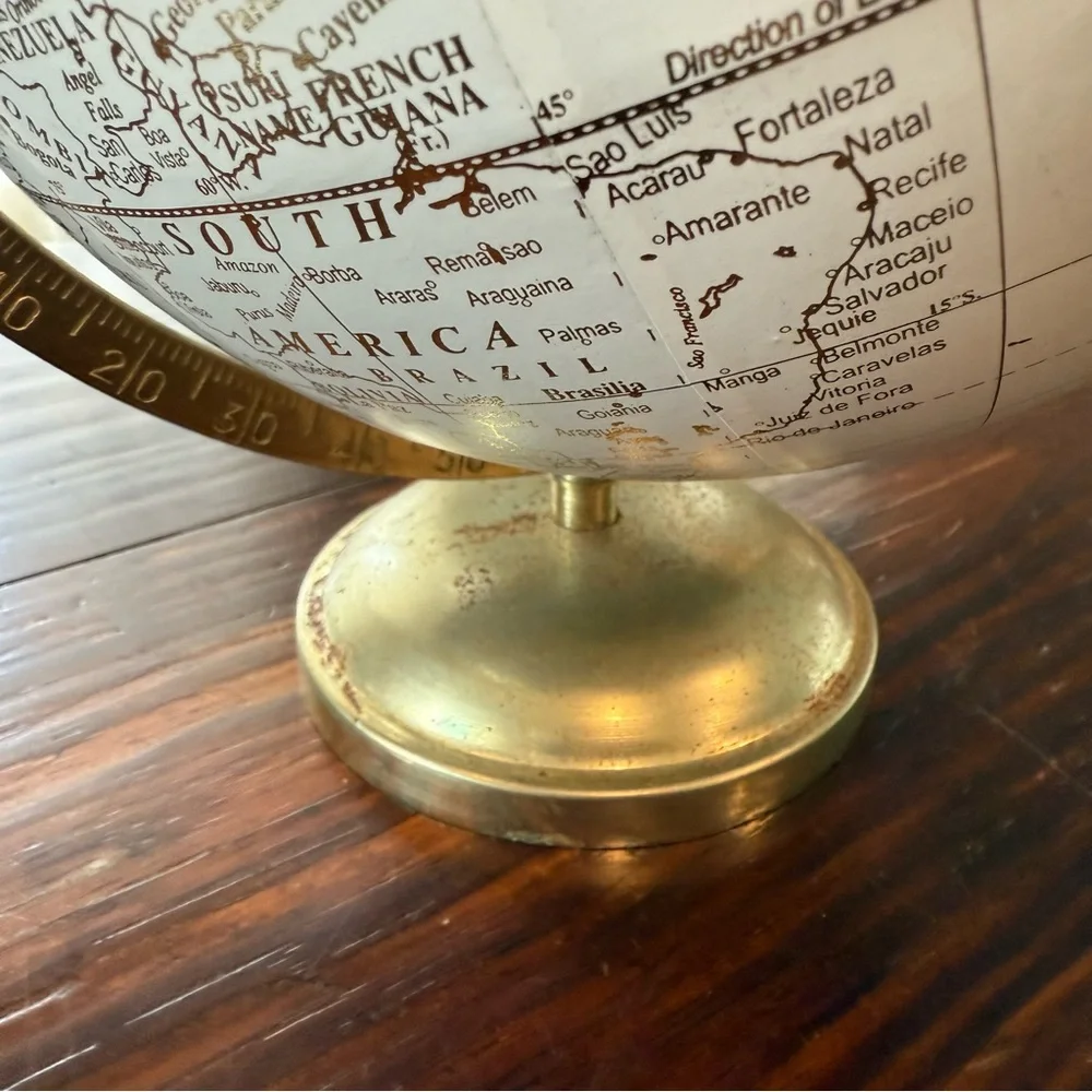 Vintage White Gold World Globe Brass Base 12” EUC - Picture 2 of 7